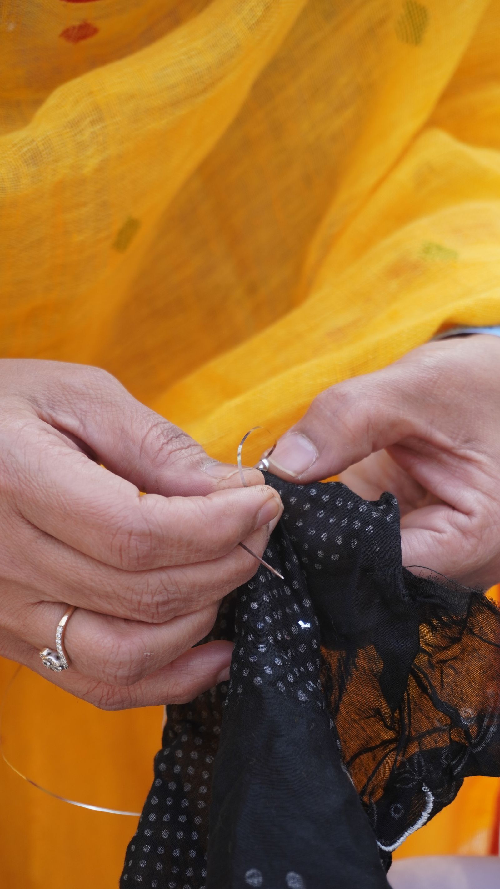 Fine hand embroidery in progress